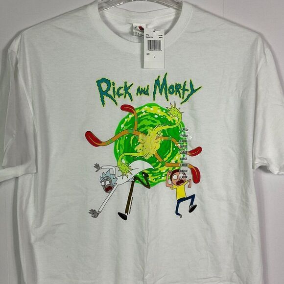 NWT Rick & Morty White Graphic T-Shirt Large Fruit Of The Loom HD Cotton - Picture 2 of 7
